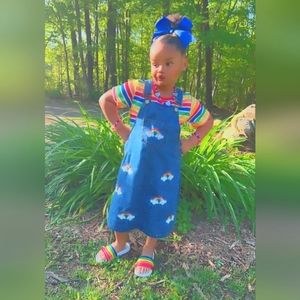 Bright & cute matching outfit! Girl rainbow 🌈 top with matching overall dress